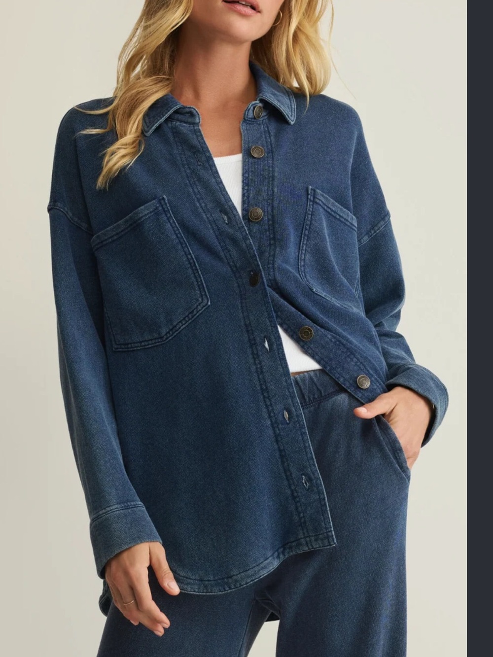 Z SUPPLY ALL DAY KNIT DENIM SHIRT JACKET - Indigo